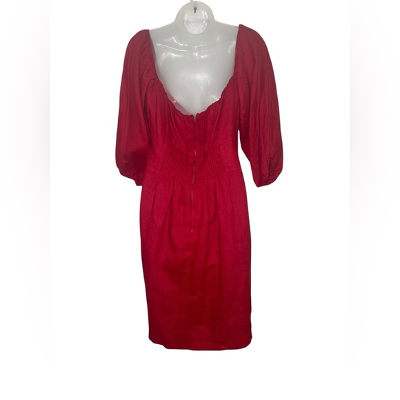 Reformation Kathryn Cherry Red Linen Off-Shoulder Mini Dress Plus Size 22 NWT - Picture 4 of 7